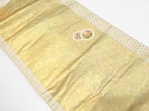 引箔 丸紋に蝶・花模様織り出し 名古屋帯